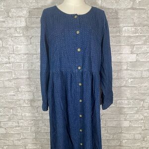 Vintage Denim polka dot Button Down maxi Dress Mizz‎ Lizz pockets size large
